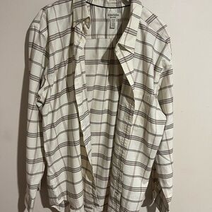 St. John's Bay Cream & Brown Plaid Long-Sleeve Button-Down Shirt